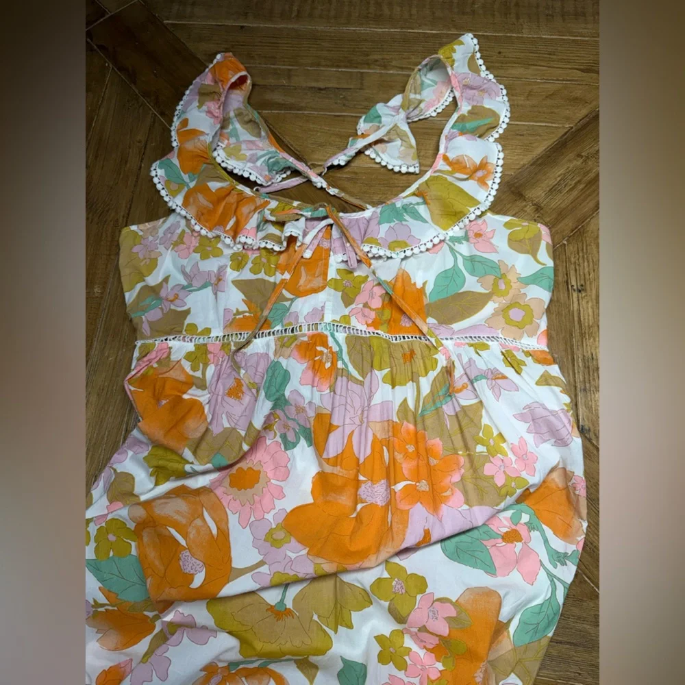 ASOS DESIGN curve ruffle maxi sundress featuring a retro floral print - size 16 - Picture 9 of 15